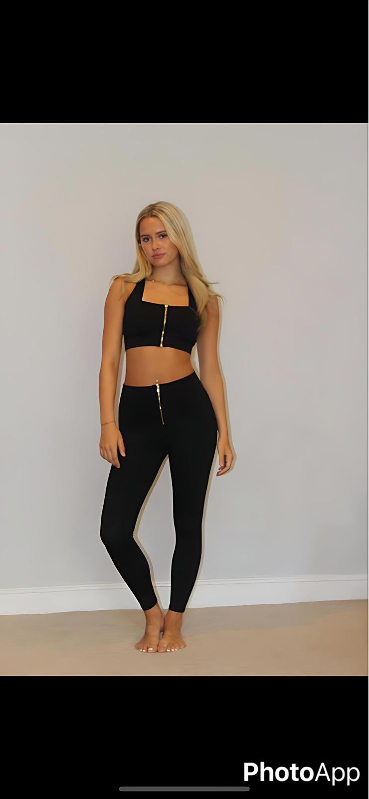 EBONY BLACK ZIP FRONT LEGGINGS