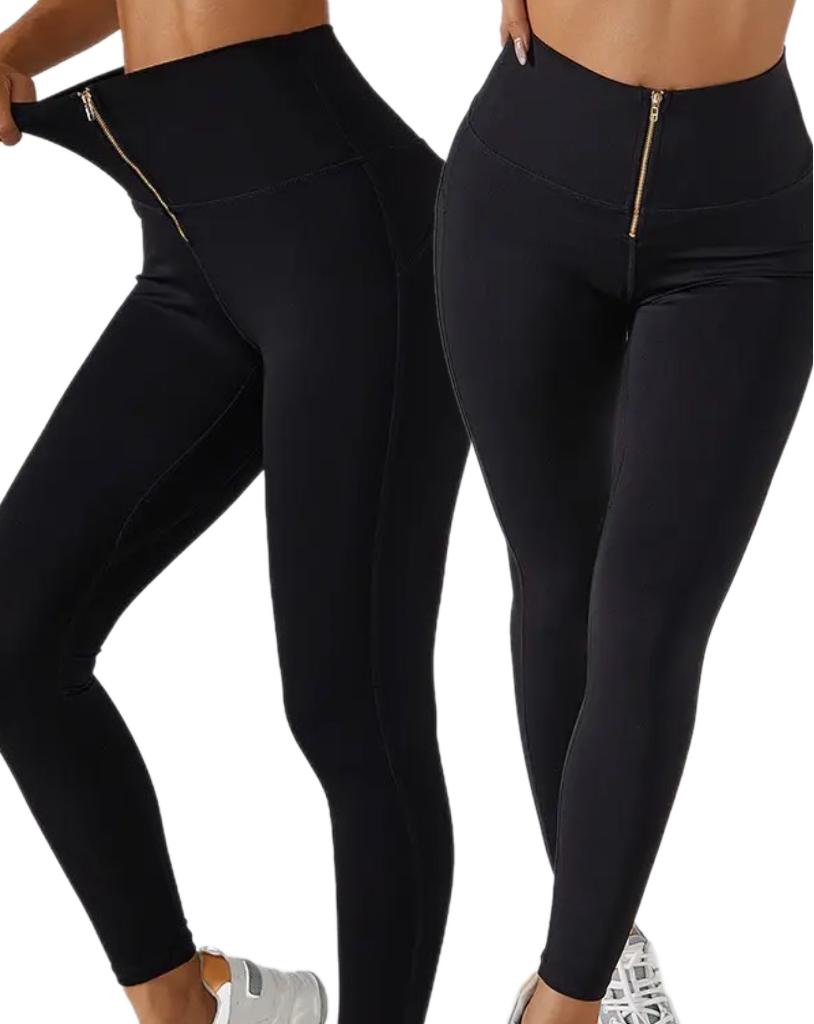 EBONY BLACK ZIP FRONT LEGGINGS