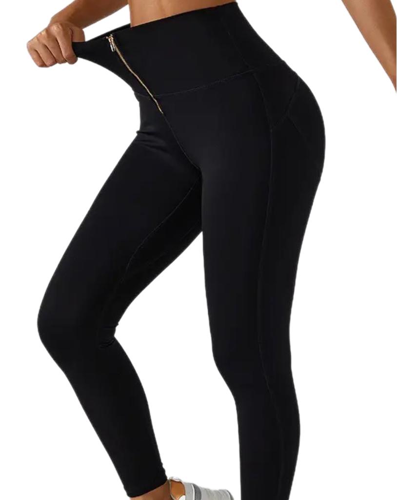 EBONY BLACK ZIP FRONT LEGGINGS