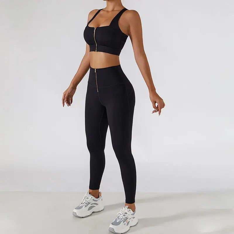 EBONY BLACK ZIP FRONT LEGGINGS